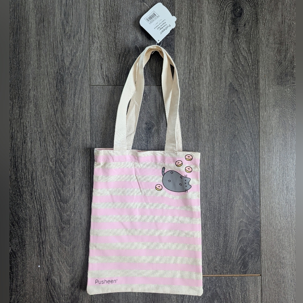 Pusheen Pink Striped Tote Bag